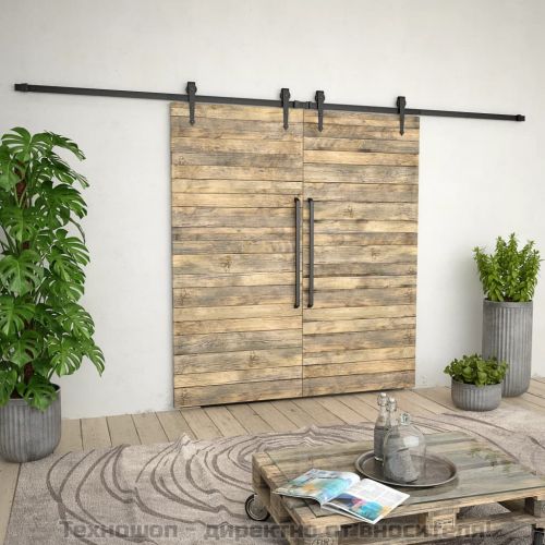 Комплект механизъм за плъзгаща врата, 2х183 см, стомана, черен