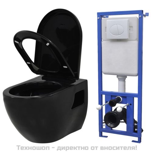 Окачена тоалетна чиния, със скрито казанче, керамична, черна