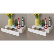 Окачени стенни рафтове с чекмеджета, 2 бр, бели, 48 см