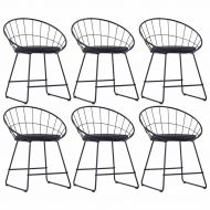 Трапезни столове, седалки изкуствена кожа, 6 бр, черни, стомана