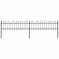 Градинска ограда с обръч връх, стомана, 359x60 см, черна