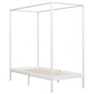 Рамка за легло с балдахин, бяла, бор масив, 100х200 см