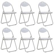 Сгъваеми трапезни столове, 6 бр, бели, изкуствена кожа