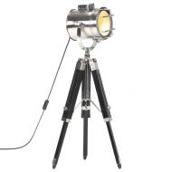 Наземна лампа на статив, черна, мангово дърво масив, 69 см