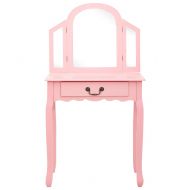 Тоалетка с табуретка, розова, 65x36x128 см, пауловния, МДФ