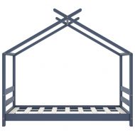 Рамка за детско легло, сива, борово дърво масив, 70x140 см