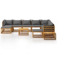 Градински лаундж комплект с възглавници, 12 части, акация масив