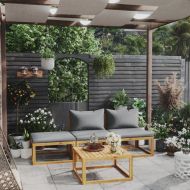 Градински лаундж комплект с възглавници, 4 части, акация масив