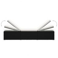 Градински шезлонги с маса за чай, 3 части, полиратан, черни