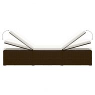 Градински шезлонги с маса за чай, 3 части, полиратан, кафяви