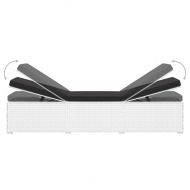 Градински шезлонги с маса за чай, 3 части, полиратан, бели