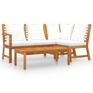 Градински комплект с кремави възглавници, 4 части, акация масив