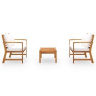 Градински лаундж комплект с възглавници, 3 части, акация масив