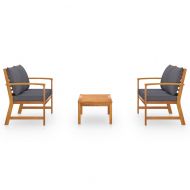 Градински лаундж комплект с възглавници, 3 части, акация масив