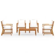 Градински лаундж комплект с възглавници, 5 части, акация масив