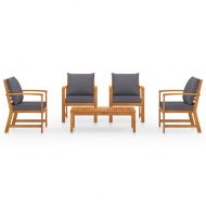 Градински лаундж комплект с възглавници, 5 части, акация масив