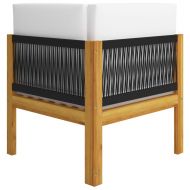 Градински комплект с възглавници, 6 части, кремаво дърво, акация и въже