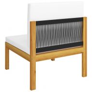 Градински комплект с възглавници, 11 части, кремаво дърво, акация и въже