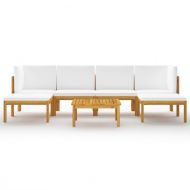 Градински комплект с възглавници, 7 части, кремаво дърво, акация и въже