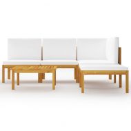 Градински комплект с възглавници, 6 части, кремаво дърво, акация и въже