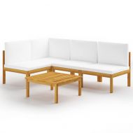 Градински комплект с възглавници, 5 части, кремав, 63x63 см