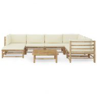 Градински лаундж комплект с кремави възглавници 8 части бамбук