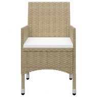 Градински трапезен комплект, 3 части, бежов, полиратан и стъкло