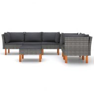 Градински комплект с възглавници, 6 части, сив полиратан