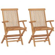 Градински столове с възглавници антрацит 2 бр тик масив