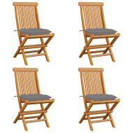 Градински столове със сиви възглавници 4 бр тиково дърво масив