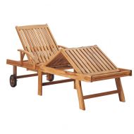 Шезлонг със зелено шалте, тиково дърво масив
