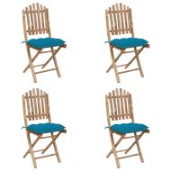 Градински трапезен комплект сгъваем възглавници 5 части бамбук