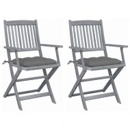 Сгъваеми градински столове, 2 бр, с възглавници, акация масив