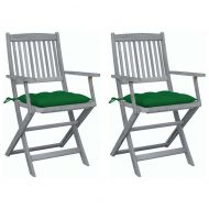 Сгъваеми градински столове, 2 бр, с възглавници, акация масив