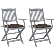 Сгъваеми градински столове, 2 бр, с възглавници, акация масив