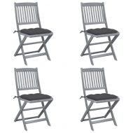 Сгъваеми градински столове, 4 бр, с възглавници, акация масив