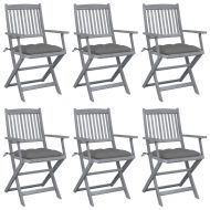 Сгъваеми градински столове, 6 бр, с възглавници, акация масив