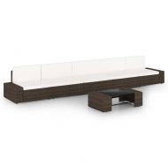 Градински комплект с възглавници, 6 части, кафяв полиратан