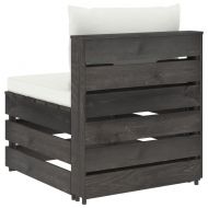 Секционен среден диван с възглавници, сиво импрегнирано дърво