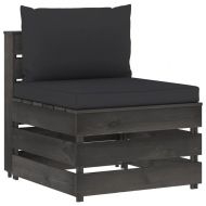 Секционен среден диван с възглавници, сиво импрегнирано дърво