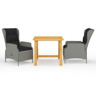 Градински трапезен комплект, 3 части, светлосив