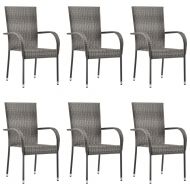 Градински трапезен комплект, 7 части, сив полиратан