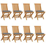 Градински столове със сиви възглавници 8 бр тик масив