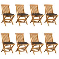 Градински столове с възглавници таупе 8 бр тиково дърво масив