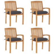 Стифиращи градински столове с възглавници 4 бр тик масив