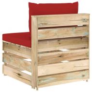 Секционен среден диван с възглавници, зелено импрегнирано дърво