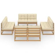 Градински лаундж комплект, 8 части, с възглавници, бор масив
