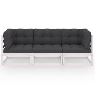 3-местен градински диван с възглавници, борово дърво масив