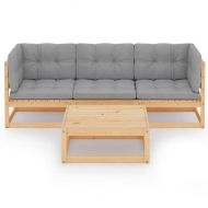 Градински лаундж комплект, 4 части, с възглавници, бор масив