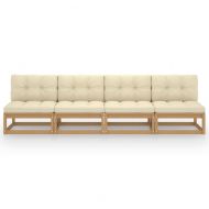 4-местен градински диван с възглавници, борово дърво масив